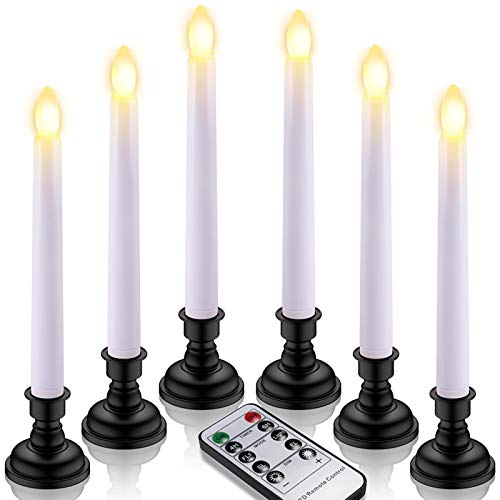 Yme - Velas de mesa LED, 6 unidades, funcionan con pilas, sin llama, con mando a distancia, temporizador y portavelas negro, incluye pilas, vela parpadeante para casa, boda, fiesta, decoración