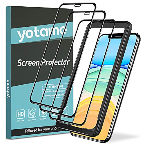 yotame [3 Piezas] Cobertura Completa Protector de Pantalla para iPhone 11/XR, [con Guía Marco] Cristal Templado iPhone 11 [9H Dureza] [Sin Burbujas] HD Vidrio Templado para iPhone 11 / XR - 6,1"