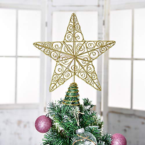 YQing 28.7cm Estrella Arbol Navidad, LED Estrella de Navidad Decoración Estrella de Punta de Árbol Ornamento del arbol Navidad para árbol de Navidad o Decoración del Hogar, Dorado