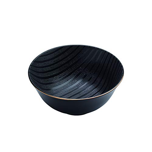 Zafferano Black Stone Cuenco Mediano de Porcelana, Diámetro 152 mm, Color Negro Borde de Oro, Apto para Lavavajillas , Juego de 6 Piezas