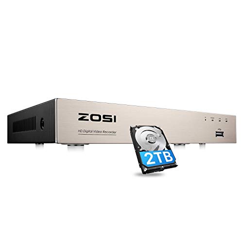 ZOSI 8 Canales H.265+ 1080P Videograbador DVR para Kit Cámara de Vigilancia Seguridad, Alarma de Movimiento, 2TB Disco Duro