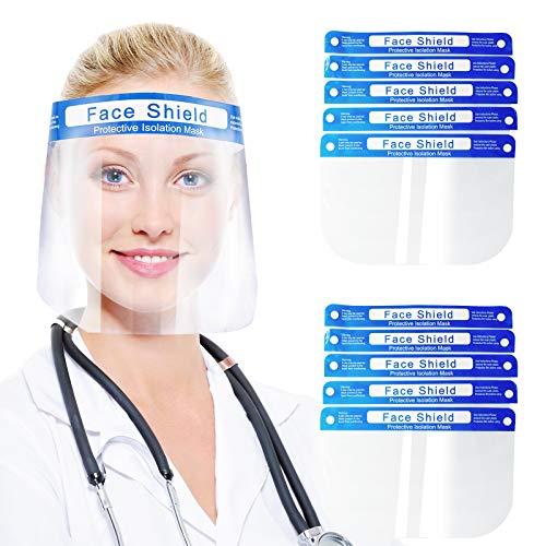 10 Unidades de Visera Transparente Pantalla protección facial, Máscara Protectora Antivaho Para la Nariz y la Boca, Para Personas con Gafas Certificadas
