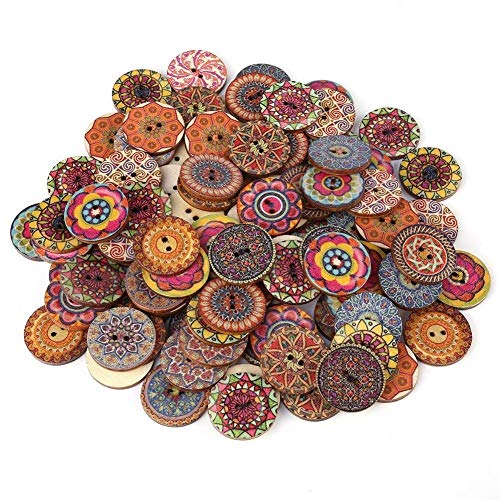 100 piezas de 25 mm de color mezclado botones de madera vintage lisos botones de madera de 2 agujeros para la decoración de artesanía de bricolaje o el cuaderno