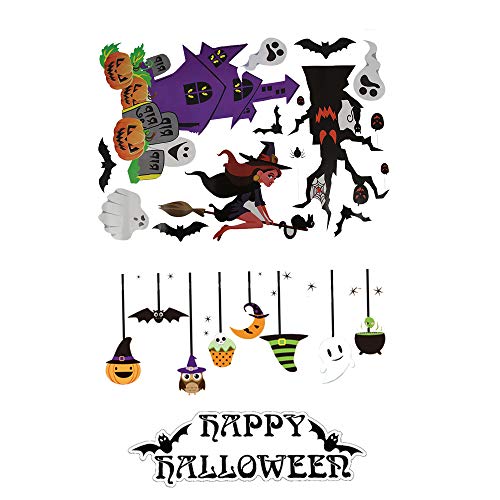 2 hojas de pegatinas para ventana de Halloween, pegatinas para ventanas, murciélagos, fantasmas, calabazas, castillo de calabaza, decoración para ventana o fiesta de Halloween