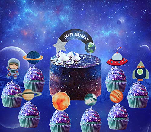 27 piezas JeVenis Sistema Solar Decoración para tarta de cumpleaños, galaxia astronauta, decoración para cupcakes, decoración de pasteles