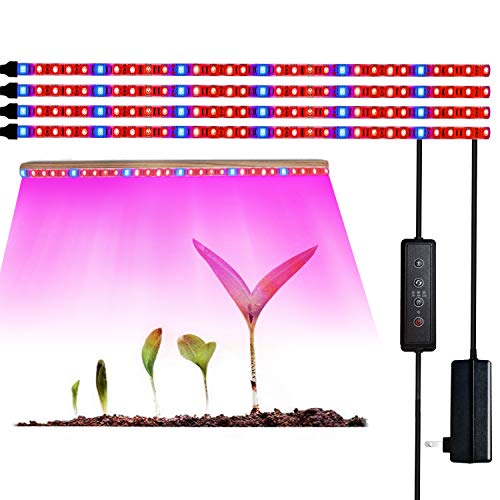 40w Lámparas de Crecimien, 4pcs Plant Grow Light Strip, con encendido y apagado automático, Plant lamp 3/9/12H Timer para plantas de interior, rojo y azul de espectro completo con control remoto