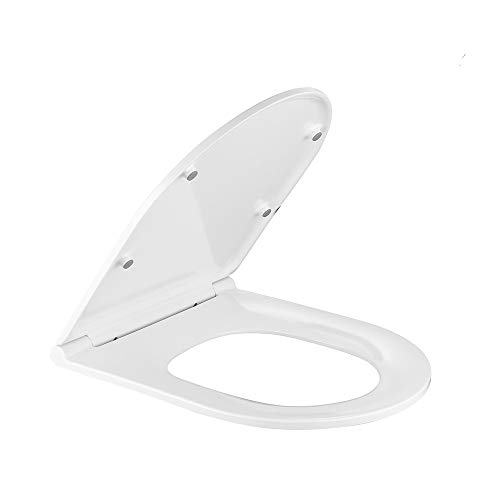 AiHom Tapa WC de Asiento Plegable Tapadera del Inodoro Diseño de Desaceleración Urea de Plástico Duro Forma Universal de D Ovalado Blanco