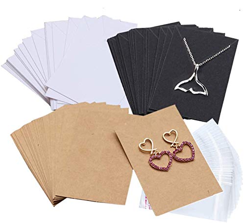 Amajoy 360 tarjetas de exhibición de collar y pendientes con 360 bolsas autosellables para pendientes, pendientes, colgantes, collares, 3 colores, marrón, blanco y negro