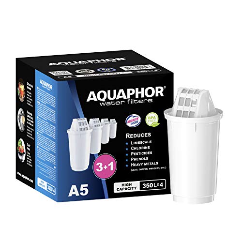 AQUAPHOR A5 Pack 3+1 Cartucho de Filtro de Agua, Blanco, 350 l