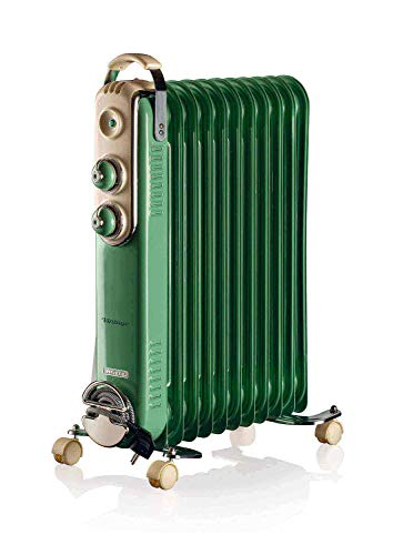 Ariete 839 - Radiador de aceite vintage, 11 elementos calefactores, 3 niveles de potencia, asa para fácil transporte, máx. 2500 W, verde