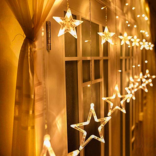 Avoalre Luces de Cortina Estrella, 12 Estrellas 138 LEDs Luz Navidad Estrella con 8 Modos Impermeables IP44 Guirnalda Luces para Exterior Interior Ventana Escaparate Estante Fiesta, Blanco Cálido