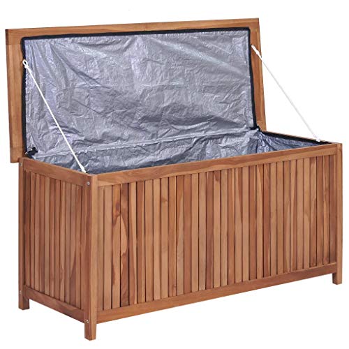 Baúl de almacenamiento de jardín de madera de teca sólida, para jardín, de almacenamiento, exterior, muebles de jardín, 120 x 50 x 58 cm