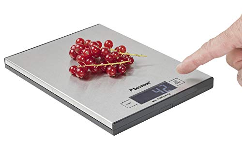 Bestron Báscula Digital de Cocina con Pantalla LCD, Capacidad de carga 5 kg, Precisión hasta 1 g, Acero Inoxidable