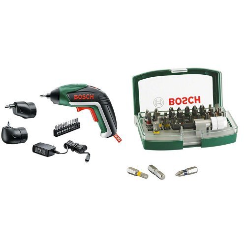 Bosch IXO V Set - Atornillador de batería de litio (5,4 W, 3,6 V) + 2 607 017 063 - Set con 32 unidades para atornillar (incluye puntas de seguridad) - 130 x 67 x 45