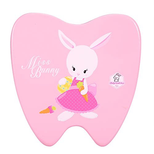 Caja para dientes de bebé, Caja de madera para Almacenamiento de Dientes, Organizador para guardar los dientes de bebé(Conejo rosa)