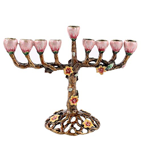 Candelabro de 9 Ramas Hanukkah Menorah Candelabro Antiguo de árbol de Flores-Portavelas Rosa_Porcelana