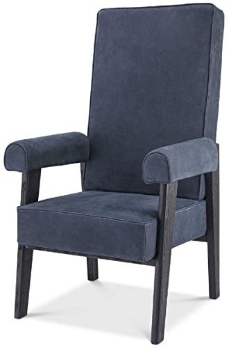 Casa Padrino sillón de Lujo de Piel Genuina con Respaldo Alto Azul/Negro 70 x 78 x A. 123 cm - Sillón de salón con Cuero Fino de búfalo - Muebles de Lujo