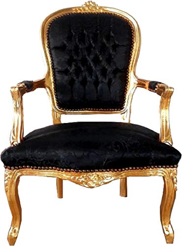 Casa Padrino sillón de salón Barroco Negro patrón/Oro 60 x 50 x A. 93 cm - Sillón de Estilo Antiguo Hecho a Mano con Fino Tejido Satinado - Muebles de Estilo Barroco