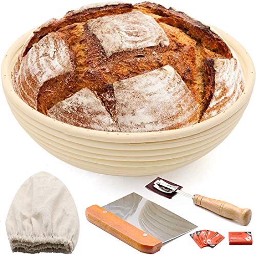 Cesta redonda para pan de 10 pulgadas, cuenco de masa elevadora para hornear regalos para hacer pan artesanal.