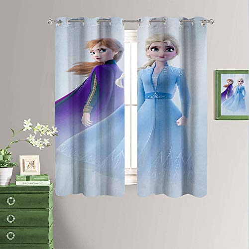 Cortinas de Frozen Elsa y Anna con impresión decorativa para guardería, aislamiento térmico, con ojales en la parte superior, cortinas opacas de 52 x 63 pulgadas
