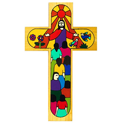 Cristo de todas las Naciones Cruz. 15cms Madera pintado a mano Cruz. Hecho A Mano cruz