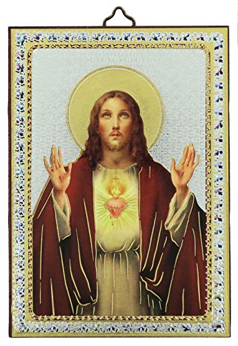 Cuadro Sagrado Corazón de Jesús estampa sobre madera - 10 x 14 cm