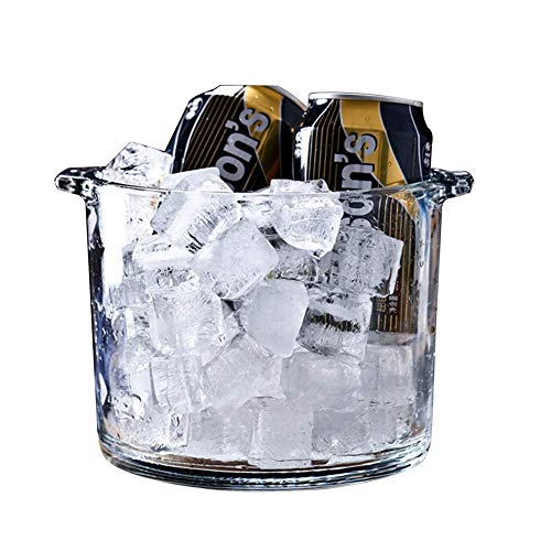 Cubo de hielo transparente, cubo de champán de vidrio, cubeta de bebidas, contenedor de vino de hielo, enfriador, asa de transporte portátil, recipiente para bar con pinzas, 2300 ml, 16 x 14 cm (6 x 6
