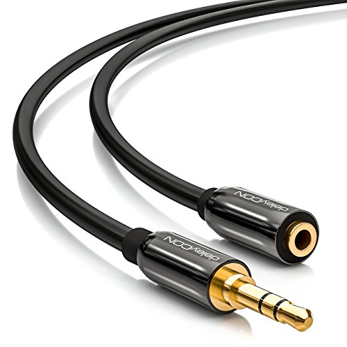 deleyCON 15m Cable de Extensión de Audio Estéreo - Jack de 3,5mm para Enchufe de 3,5mm - Cable AUX Enchufe de Metal - Negro