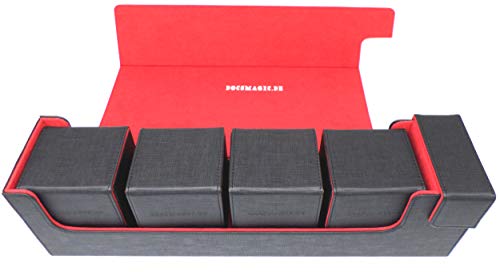 docsmagic.de Premium Magnetic Tray Long Box Black/Red Large + 4 Flip Boxes - Negra/Roja
