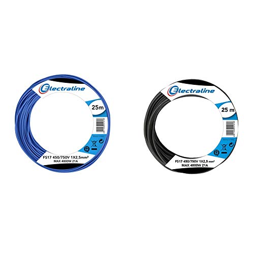 Electraline 13162 Cable unipolar FS17, sección 1 x 2.5 mm², Azul, 25 m + 13142 Cable unipolar FS17, sección 1 x 2.5 mm², Negro, 25 m
