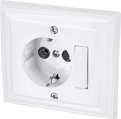 Enchufe con interruptor universal todo en uno, marco + inserto empotrable + cubierta (serie G1), color blanco