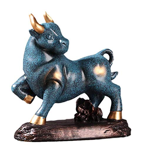 Escultura de escritorio, Mini Marca del zodiaco 2021 Estatua de animales Bull Sculpture Symbol de año chino estilo toro estatua escultura vintage sala de estar decoración estatua estatua,Verde,A