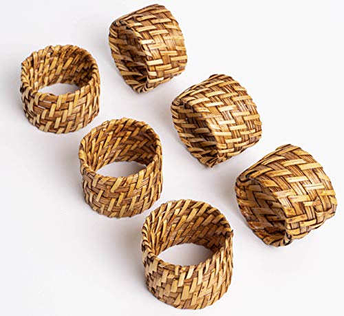 ESPO Juego de 6 servilleteros de bambú como decoración de mesa para el comedor para servilletas de tela en plata y oro o para servilletas de tela sobre una mesa de madera