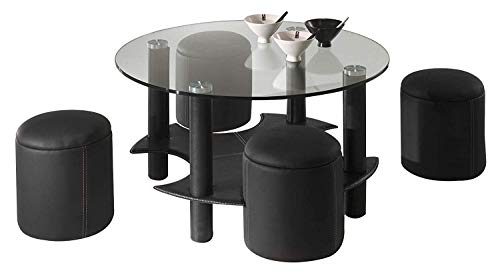 Eva - Mesa baja de diseño moderno con 4 pufs – Mejora tu salón con esta mesa baja de moda [calidad]
