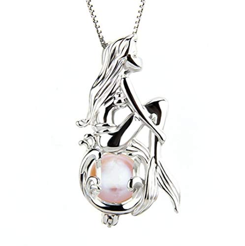 Figura sirena, collar de sirena con perla, estatuilla sirena (plata plateada)