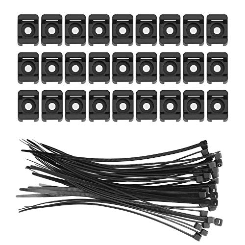 Fippy 150 Pack Soportes para bridas de cables Base de montaje de bridas negras con 150 paquetes de bridas de nylon negras