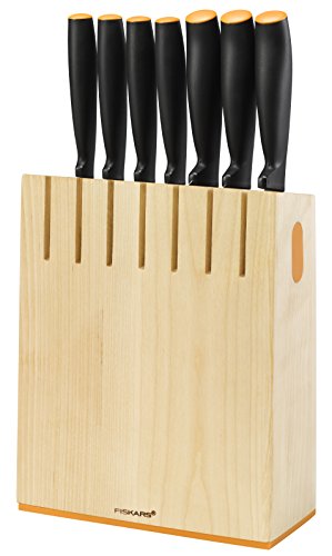 Fiskars Bloque de cuchillos con 7 cuchillos, Ancho: 20,8 cm, Alto: 37 cm, Madera de abedul, Functional Form, 1018781