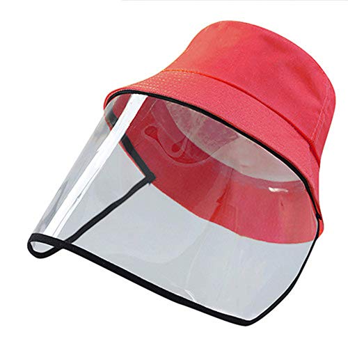 FUN FAN LINE - Gorro Infantil con Pantalla o máscara Facial Protectora Transparente para Mayor Seguridad. Sombrero con Protector de Cara. (Rojo)