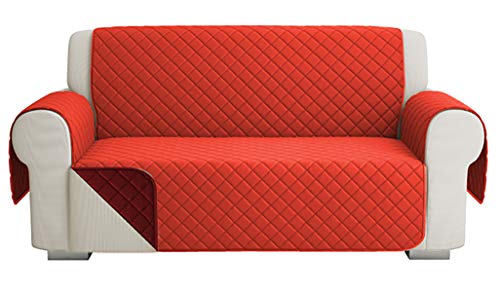 Fundas para Sofa Acolchado, Funda De Sofas 2 Plazas (120 CM), Cubre Sofa Reversible Bicolor, Rojo / Naranja