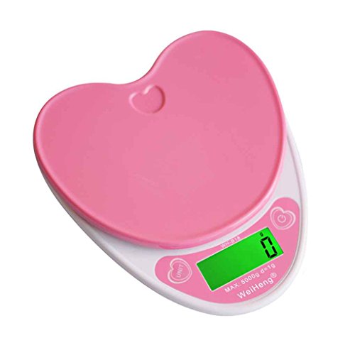 Gankmachine WH-B18L - Báscula Digital de Cocina con Forma de corazón (5 kg, Pantalla LCD, electrónica, para cocinar dietas, Pesas)