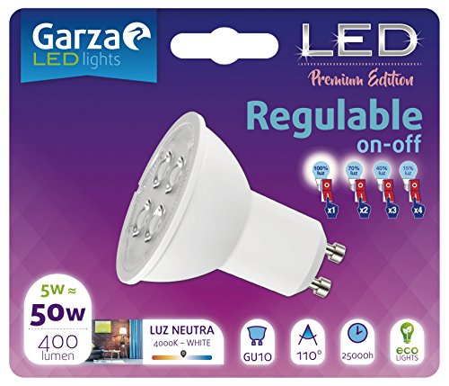Garza Lighting - Bombilla LED Regulable On/Off Dicroica en 4 pasos, potencia 5W, casquillo GU10, luz neutra 4000K