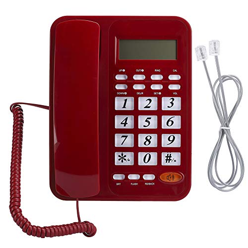 Heayzoki Teléfono con Cable DTMF FSK, teléfono de Oficina en casa, teléfono Fijo, Equipo de comunicación telefónica, teléfono Fijo, Soporte Manos Libres con Pantalla LCD, 24 Tonos de Llamada, Rojo