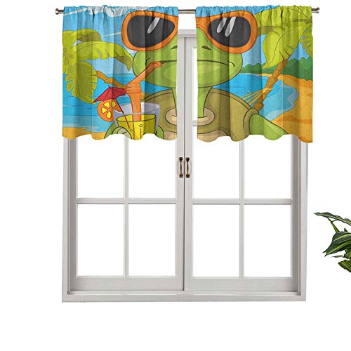 Hiiiman Cortinas cortas opacas con bolsillo para barra de cortina, con gafas de sol, cóctel en la playa, juego de 2, cenefas pequeñas de media ventana de 137 x 60 cm para cocina