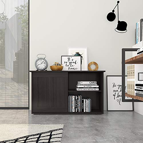 Homy Casa - Aparador de buffet con puertas correderas, estante ajustable, armario de cocina, aparador de buffet marrón Credenza