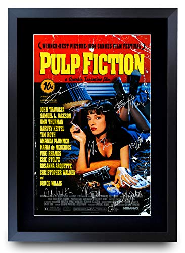HWC Trading Pulp Fiction Bruce Willis Die Cast Samuel L Jackson Presents Poster Imagen Impresa Autógrafos para La Película Recordaba De Aficionados - A3 Enmarcada