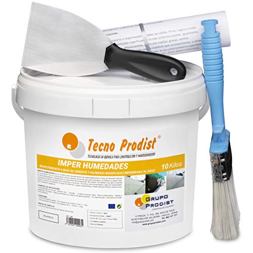 IMPER HUMEDADES de Tecno Prodist - (10 Kg + Kit) - Mortero para revestimiento de Paredes. Impermeabilización. Tratamiento humedades muros, sótanos, etc. Impermeable al agua, fácil de usar + Accesorios