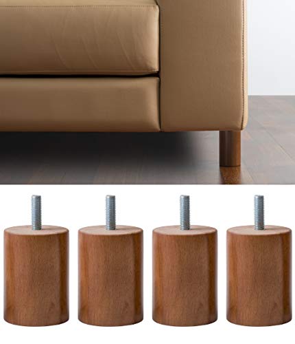 Ipea - Juego de 4 Patas de Madera de Cilindro para sofás y Muebles, Color Nogal, Altura 80 mm