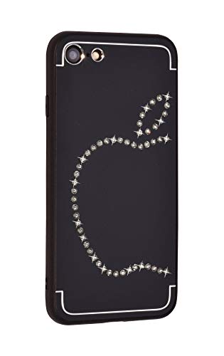 iShield Funda Lux para iPhone 8/7/SE(2020) Classic con *51* Cristales Swarovski. Funda/caracasa híbrida de Aluminio Satinado con Marco de TPU Suave al Tacto. (Classic Black)