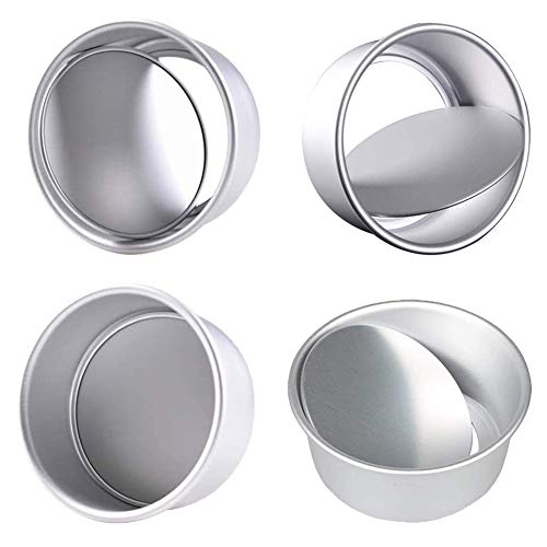 JAHEMU Redondo Aluminio Molde de Horno Antiadherente Set 4 Piezas, Base Desmontable Moldes para Pan, Conveniente para Boda Cumpleaños Pastel, 4 Pulgada