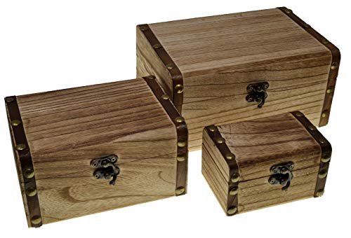JB7 3 cajas rectangulares Cajas nido Cofre del tesoro (3 paquetes) Caja del tesoro de madera Clásico Almacenamiento decorativo Artesanía de madera Regalo Cajas de madera Caja de joyería Regalo